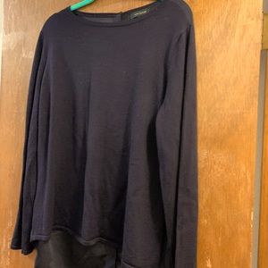 Navy sweater with silky button back (not silk)